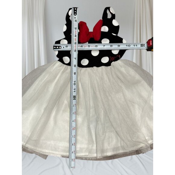 Disney Minnie Mouse Size 3 Polka Dot Tulle Dress W/Red Bow For Girls Black/White - Picture 5 of 9